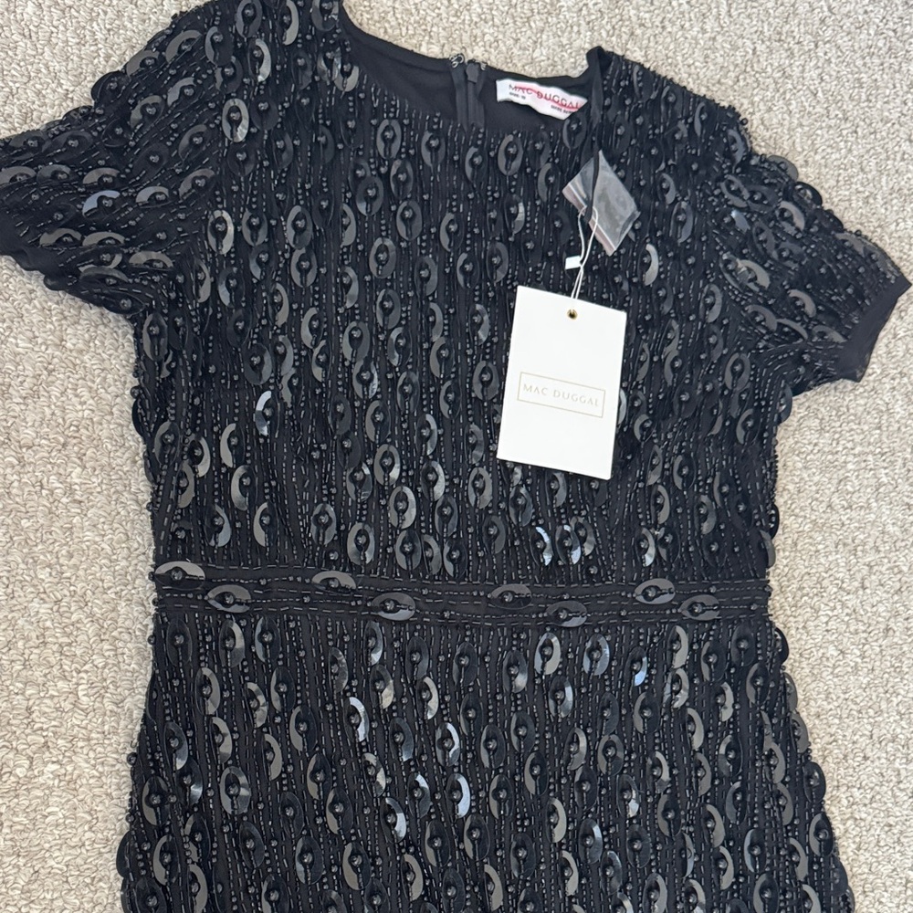 NWT Mac Duggal Black High Neck Short Sleeve Embellished Dress - size 10 - Picture 9 of 12